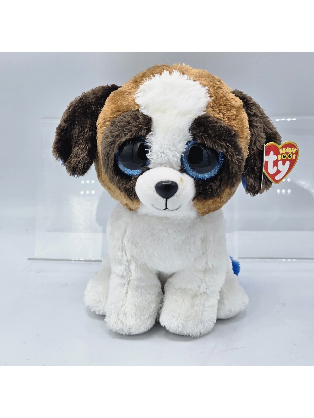Ty Beanie Boos Duke The Dog Blue Glitter Eyes Medium 9" With Tag